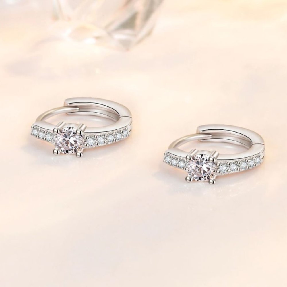 925 Sterling Silver Diamond Huggie Earrings Minimalist Small Hoop Earrings - Picture 2 of 5